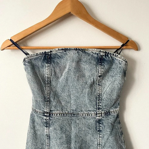 Zara  Denim Strapless 1975 Mini Dress Light Washed Blue NWT Size Small - Picture 8 of 9